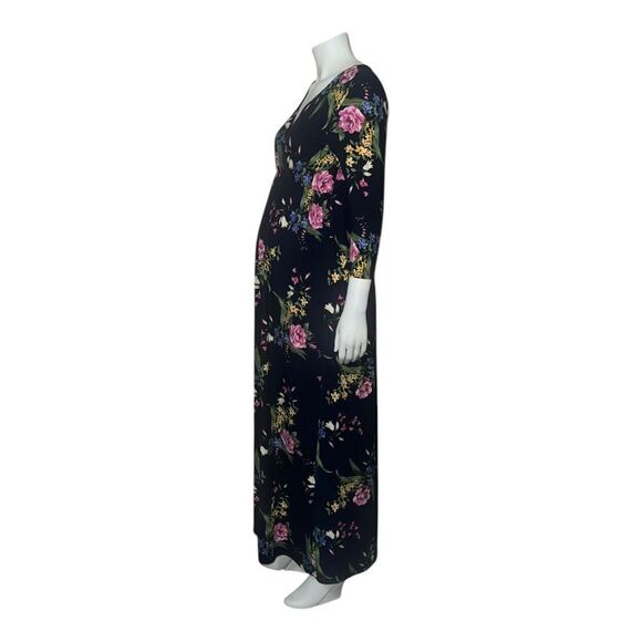 Mother Bee Maternity Blue Floral Maxi Dress Faux Wrap Large EUC - Picture 3 of 5